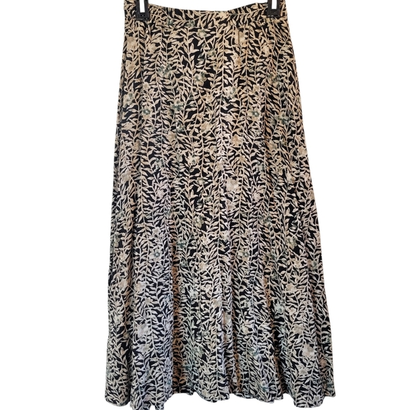 Vtg Norton McNaughton Black Tan Leafy Vine Print Button Down Midi Skirt - Picture 3 of 4